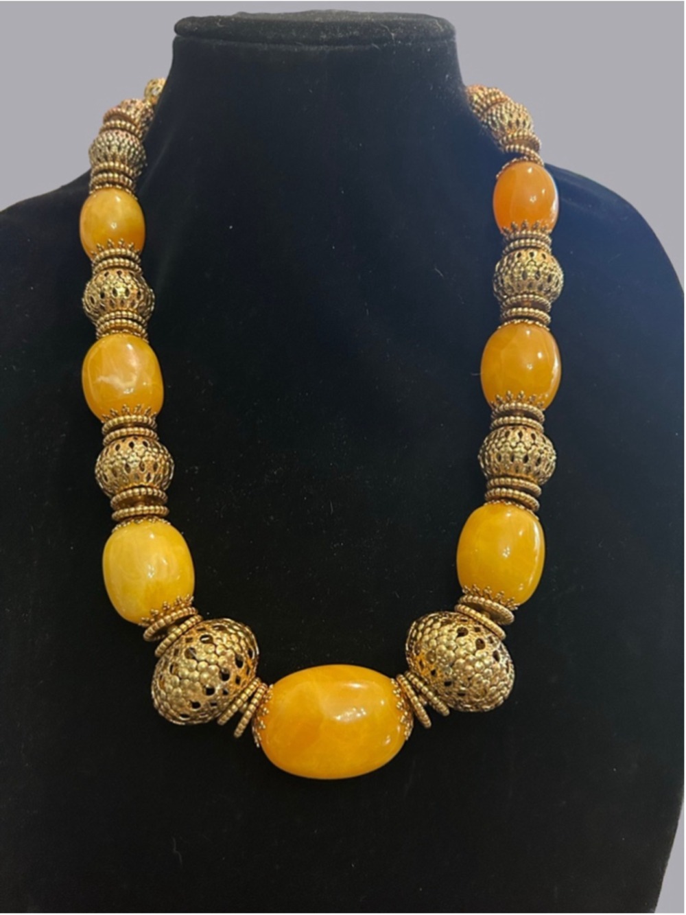 Women's Graziano butterscotch and Gold Beaded Statement Necklace 22”